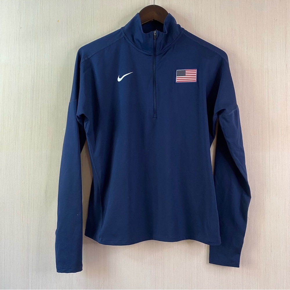 Nike Running Women’s Dri-Fit USA Flag Blue Quarter-Zip Pullover Navy Medium